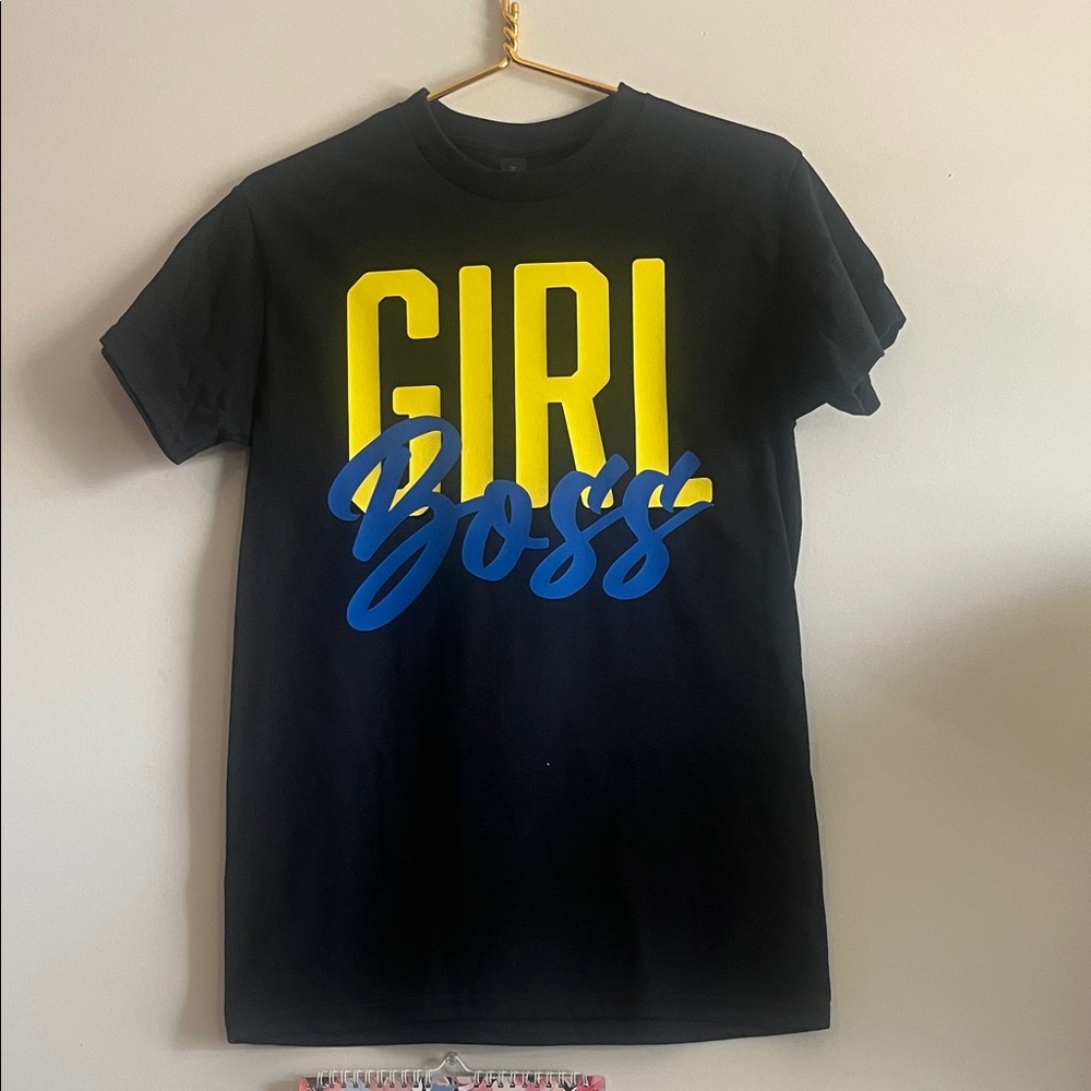 Women's Black 'Girl Boss' Tee with Yellow and Blue Accents